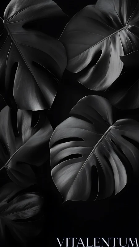 Soft moonlit monstera leaves glow in velvety shadows