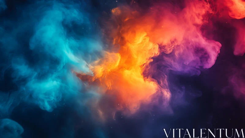 Bilateral nebula-like color clouds in dark field space.