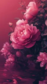 Pink peonies rendered with volumetric light and color gradient techniques.