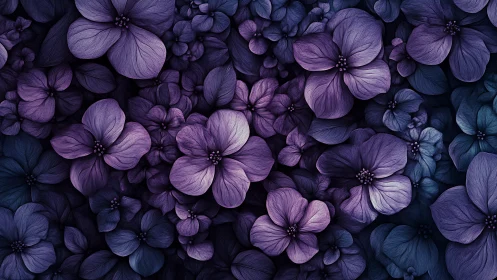 Densely Layered Floral Composition with Purple and Indigo Gradient Petals.
