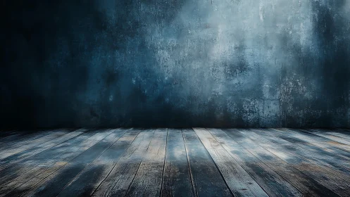Aged wooden floor meets moody textured wall in cinematic light