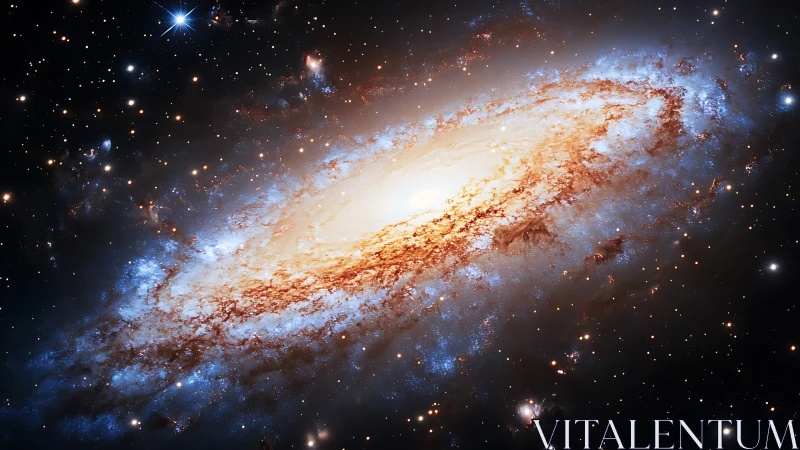 Spiral galaxy viewed edge-on with dense starfield backdrop