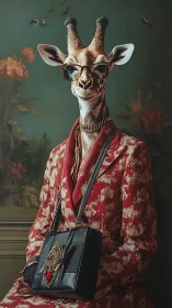 Stylish giraffe in chic red coat enjoys a poised portrait
