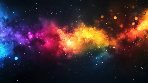 Chromatic nebula band with luminous bokeh starfield glow.