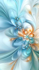 Fractal floral structure in cool and warm gradient color fields