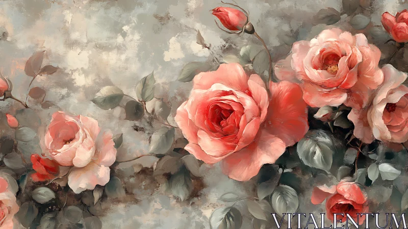 Coral Garden Dreams: Roses Dance Through Dusty Light.