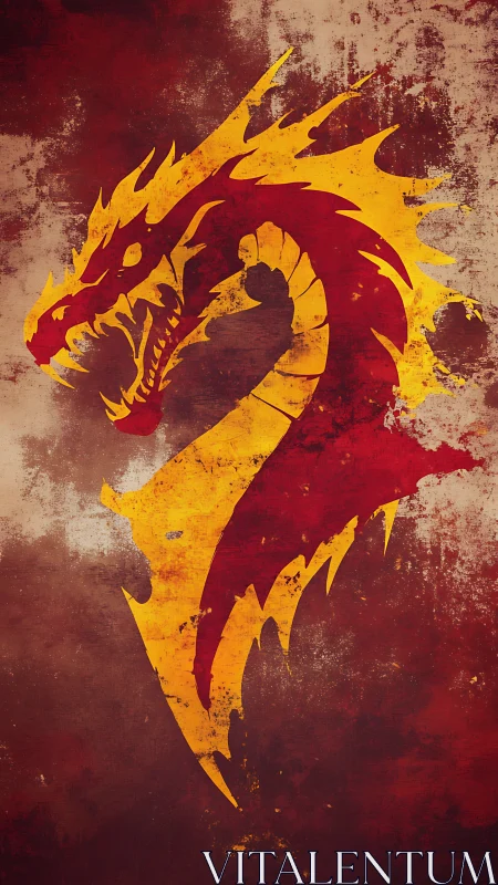 Digital painting dragon crest with distressed grunge texture.