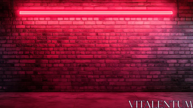 Horizontal magenta neon tube lighting over textured brick wall