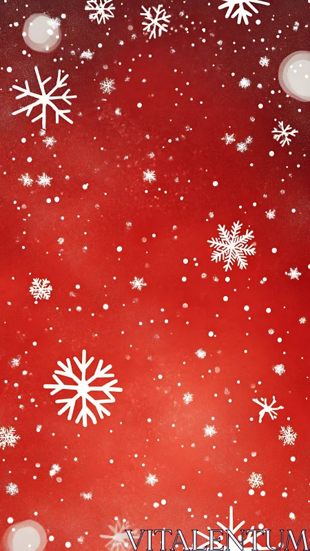 Cozy red winter backdrop with softly falling snowflakes.