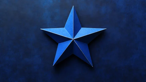 Blue 3D folded star casts sharp shadows on textured navy