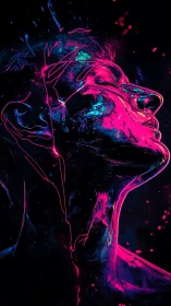 Neon-lit profile portrait with electric abstract energy lines.