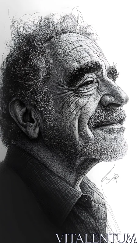Hyper-detailed grayscale portrait with crosshatched facial topology