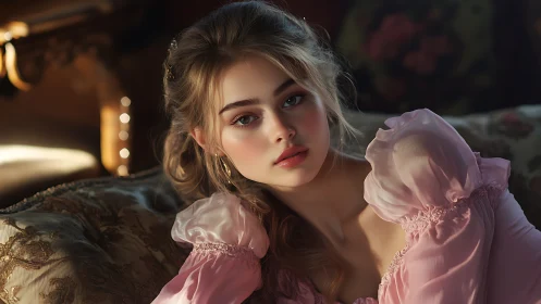 Cinematic portrait in diffused lamplight with translucent silk rendering.