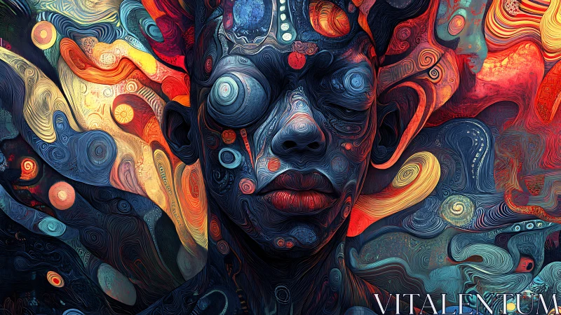 Dreaming mind wrapped in swirling cosmic colors and calm.