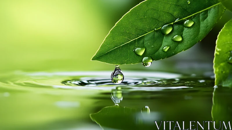 Hydrophobic leaf macro with droplet impact and fluid ripples.