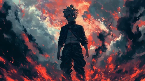 Shadowborn wanderer walks the embers between stormclouds