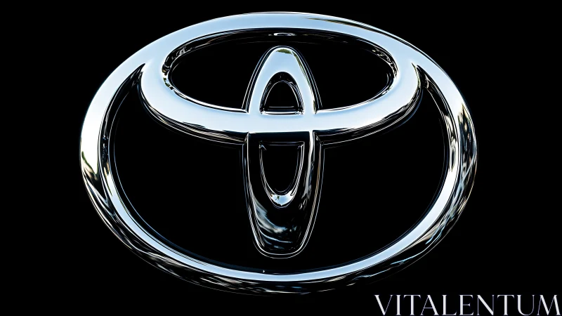 Highly polished chrome automotive emblem rendered on black ground