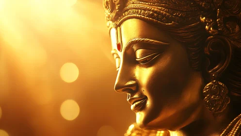 Golden devotional bust in radiant side-lit close-up composition.