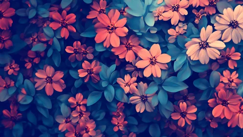 Dahlias with color gradient overlay effect.