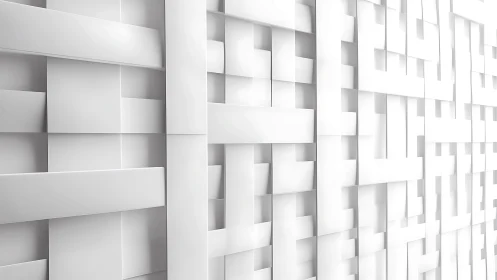 Layered white rectangular relief panels form rhythmic 3D surface