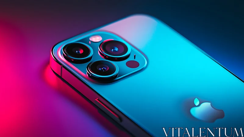 Premium smartphone with triple lens assembly and neon ambient lighting.