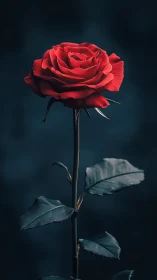 Crimson rose against deep teal backdrop.