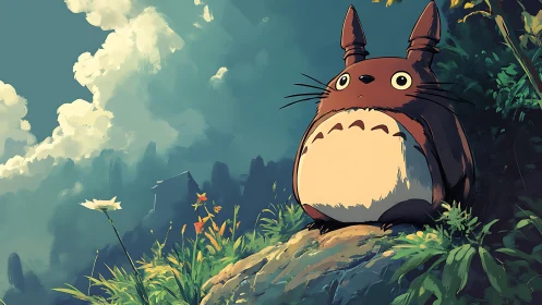 Large forest creature on sunlit hillside in calm scene.