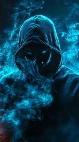 Mysterious hooded figure emerges from swirling neon smoke