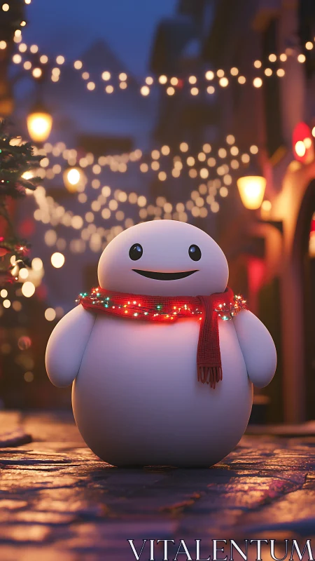 Spherical holiday mascot with festive bokeh illumination field.