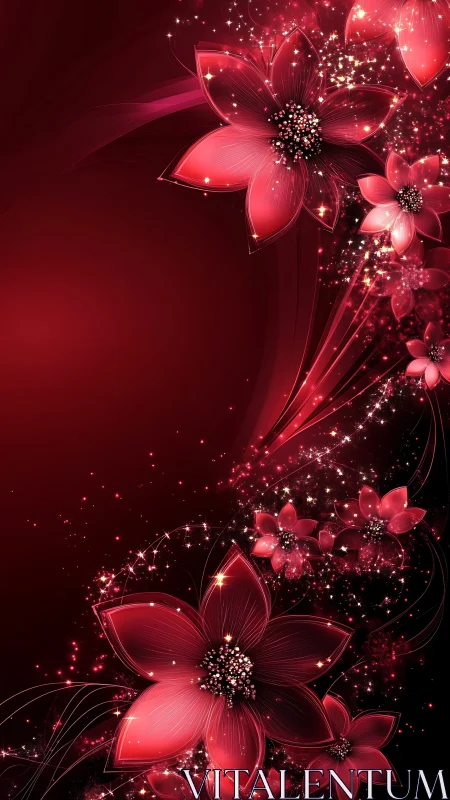 Luminescent Red Flowers Against Dark Background