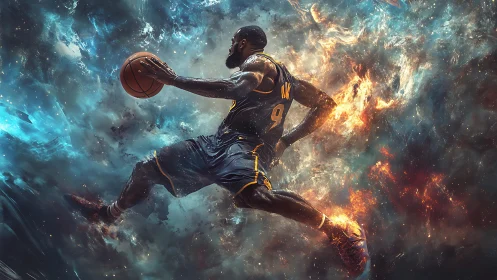 Cosmic hoops comet streaking through fire and stardust skies.