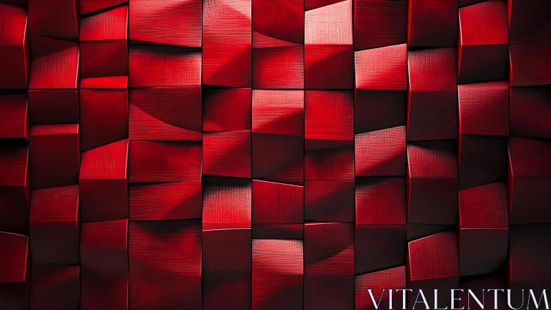 Red geometric cubes abstract wall with dramatic lighting effect.