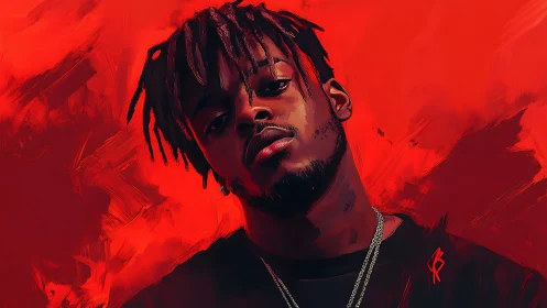 Male portrait with red abstract digital background.