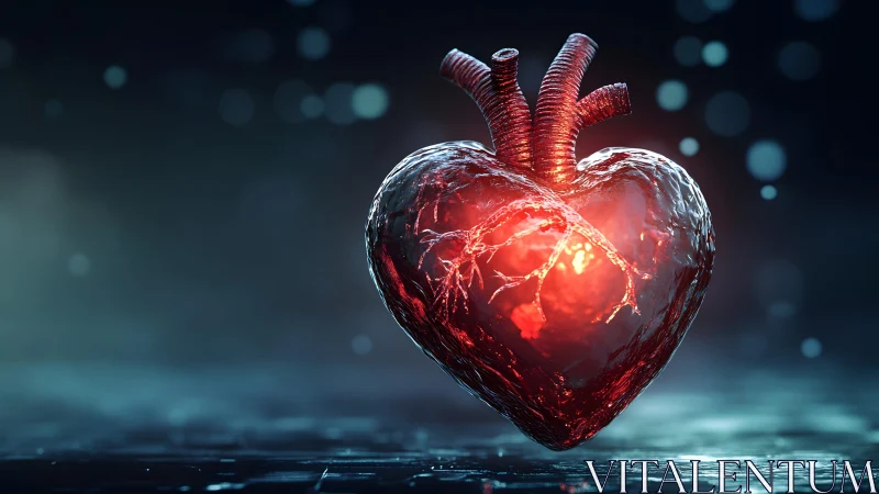 Realistic glowing human heart in digital art style, dramatic lighting. Realistic glowing human heart in digital art style, dramatic lighting.