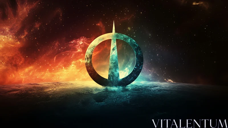 Cosmic monolith ring intersecting horizon in nebular contrast.