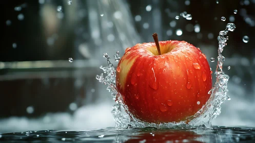 Crisp rebel apple cannonballing through crystal splash.