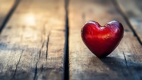 Crimson Heart on Weathered Wood with Shallow Depth Field