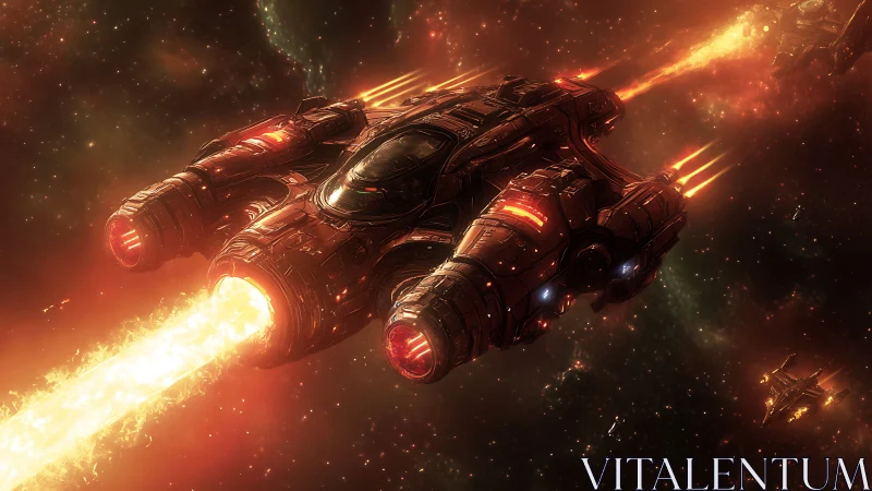 Heavy assault starship unleashing blazing plasma barrage.
