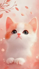 Porcelain Feline Portrait with Coral Botanical Elements.