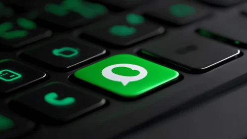 Green chat key on black keyboard in close digital focus.