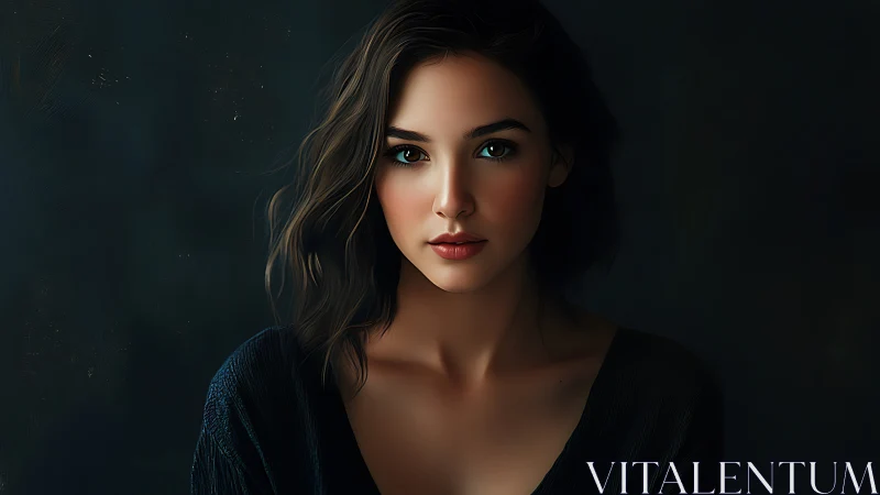 Digital chiaroscuro portrait under soft directional keylight.