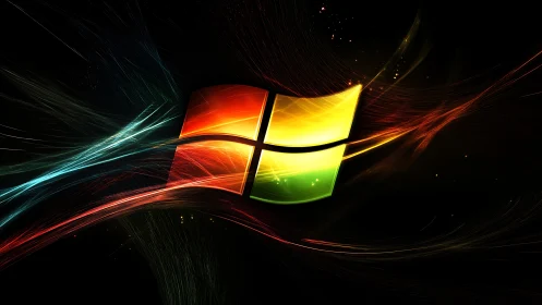 Glowing quadrants logo with neon light trails on black field