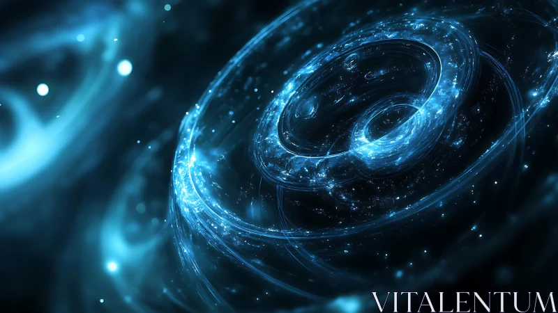 Galactic energy rings swirl through luminous deep space.