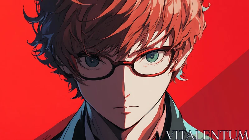 Intense anime portrait with split shadow and red ground.