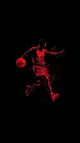 Silhouette of basketball player in motion on black background.