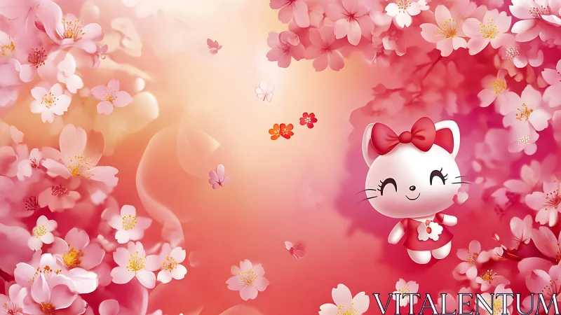 Hello Kitty in a Blossoming Pink Floral Paradise.