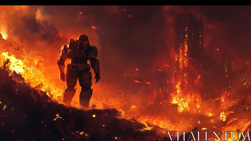 Armored Hero Walks Through Inferno.