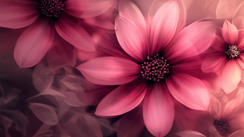 Pink cosmos flowers with layered petals and detailed stamen centers