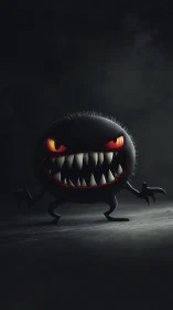 Menacing fuzzy monster grins in dramatic studio spotlight.