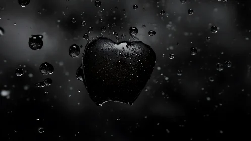 Black apple suspended in water with surrounding bubble particles.